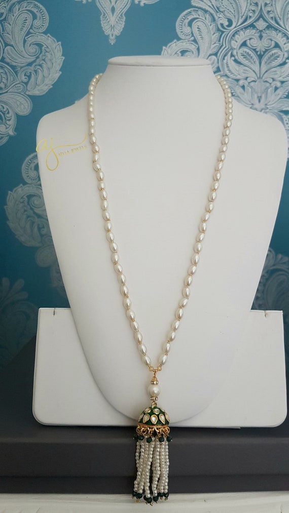 Indian Jewelry Rani Haar Mala Pearls Necklace Sabyasachi Jewellery Haar Pakistani ADAA Jewels Nizam Jewellery Tassle Pendant Sana Safinaz