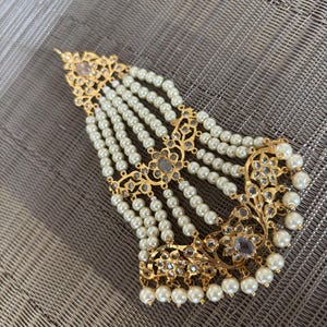 Indian jhumar Hyderabadi jewelry pearl bead stones tikka passa Pakistani designer jewellery Adaa Jewels Nizam gold plated