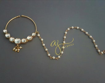 Indian Jewelry nose ring sabyasachi bridal nath without piercing clip on pakistani nath Kundan gold plated Adaa Jewels