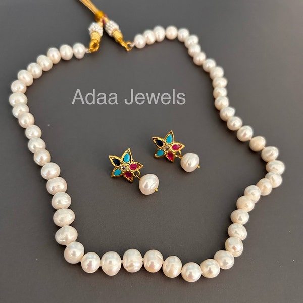 Indian Hyderabadi pearls purple nugget freshwater pearls jewellery adaa jewels peandant set bridal nizam jewelry adaa jewels