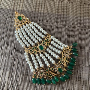 Indian jhumar Hyderabadi jewelry ruby  pearl stones tikka passa Pakistani designer jewellery Adaa Jewels Nizam gold plated head jewellery