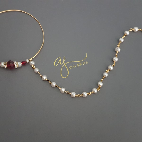 Indian jewelry nose ring maroon nath gold plated chain sabyasachi Adaa Jewel Pakistani bridal jewelry personalised Jewels big pearl nathni