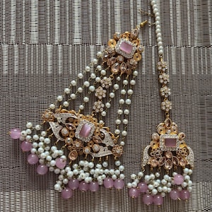 Indian jhumar Hyderabadi jewelry ruby  pearl stones tikka passa Pakistani designer jewellery Adaa Jewels Nizam gold plated head jewellery