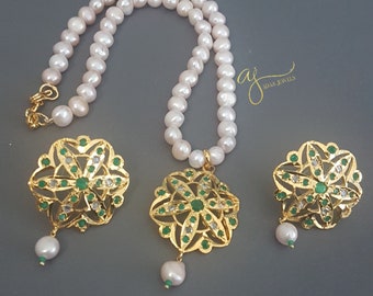 Indian Hyderabadi pearls nugget freshwater pearls jewellery adaa jewels peandant set bridal nizam jewelry adaa jewels