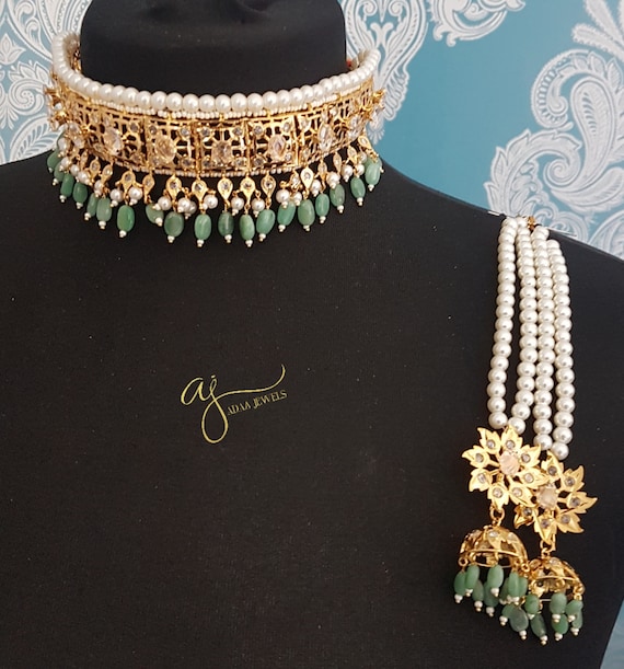Indian Jewelry Hyderabadi Jadavi Lacha Choker Set Gold Emerald - Etsy Hong  Kong