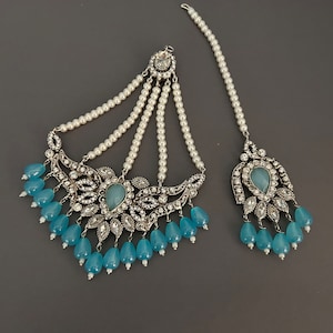 Indian jewellery, Jhumar tika set, head jewellery, tikka, Indian Jewelry, turquoise, silver, mehndi jewelry