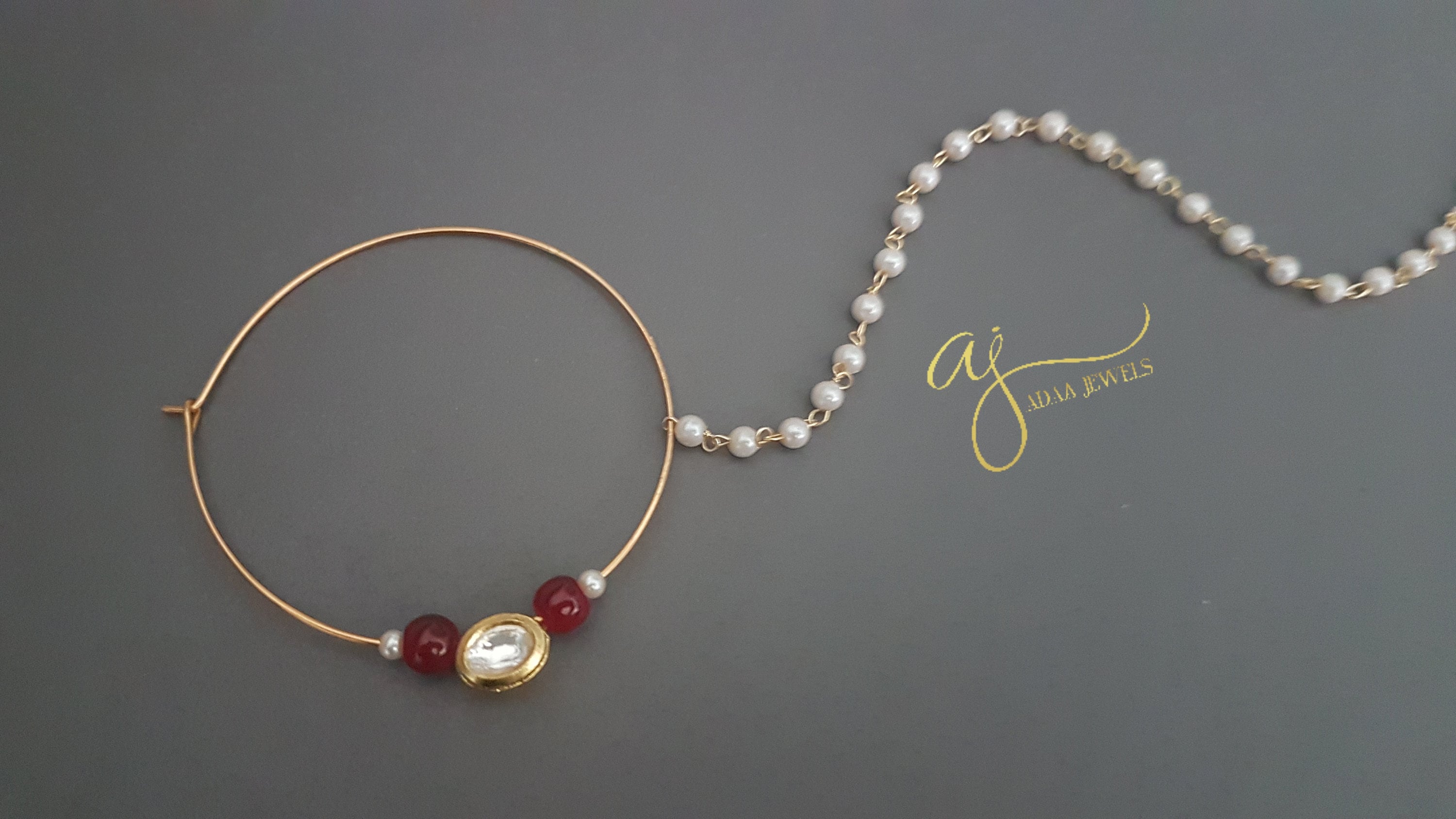 Sabyasachi jewelry Indian nose ring nath hoops gold red plated Adaa Jewels Pakistani designer bridal jewelry handmade personalised kundan
