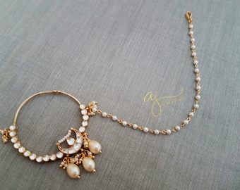 Indian Jewelry nose ring sabyasachi bridal nath without piercing clip on pakistani nath Kundan gold plated Adaa Jewels