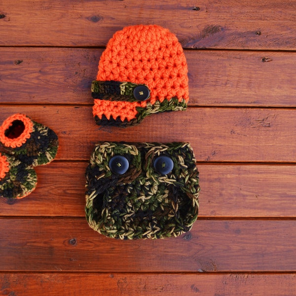 Crochet Hunter Set Hunting Baby Set Newborn Baby Hunter Outfit Crochet Camo Hunting Outfit Baby Boy Newborn Boy Photo Outfit Hunting Prop