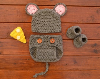 Baby Mouse Outfit, Crochet Baby Mouse Costume, Newborn Mouse Costume, Mouse Costume Baby, Halloween Baby Outfit, Baby Photo Prop, Baby Gift