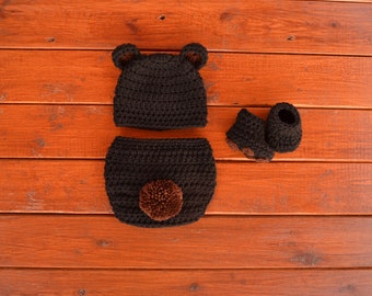 Baby Bear Outfit Crochet Baby Bear Outfit Newborn Boy Photo Outfit Bear Photography Prop Crochet Baby Outfit Baby Animal Set Baby Bear Hat