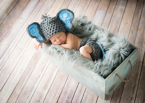 Traje de traje de elefante bebé recién nacido, traje de foto de niño recién  nacido, bebé niño elefante conjunto bebé elefante sombrero bebé elefante