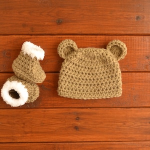 Baby Bear Hat And Booties Baby Bear Hat Baby Booties Crochet Bear Hat And Booties Baby Hat Baby Shoes Baby Photo Prop Boy Girl Bear Hat