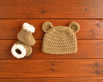 Baby Bear Hat And Booties Baby Bear Hat Baby Booties Crochet Bear Hat And Booties Baby Hat Baby Shoes Baby Photo Prop Boy Girl Bear Hat