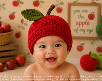 Crochet Apple Hat Baby Beanie: Newborn Photo Prop, Winter Warmth
