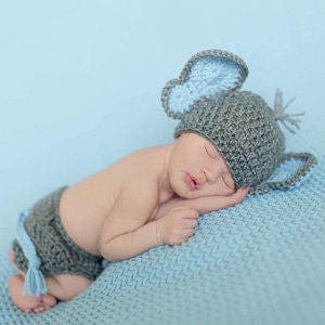 Elephant Newborn Outfit, Newborn Elephant Outfit, Crochet Baby Outfit, Newborn Boy Photo Outfit Newborn Boy Hat Grey Baby Elephant Outfit