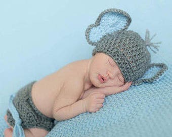Elephant Newborn Outfit, Newborn Elephant Outfit, Crochet Baby Outfit, Newborn Boy Photo Outfit Newborn Boy Hat Grey Baby Elephant Outfit