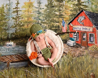 Crochet Baby Fisherman Set Baby Fishing Hat Newborn Baby Fisherman Outfit Crochet Fishing Outfit Photography Prop Newborn Boy Photo Outfit