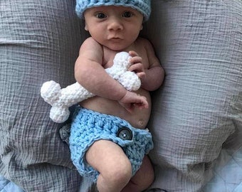 Baby Puppy Outfit Puppy Outfit for Baby Boys Crochet Dog Clothes Baby Boy Puppy Hat Blue Newborn Baby Puppy Dog Photo Prop Outfit