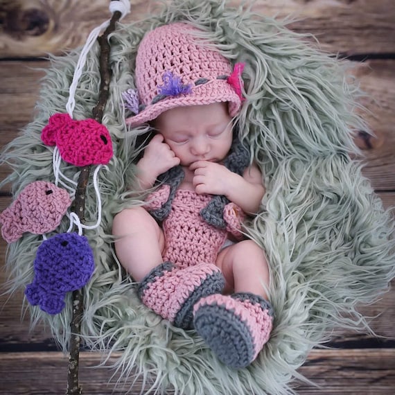 Baby Fishing Outfit Girl Newborn Girl Fishing Outfit Baby Girl Fishing  Outfit Newborn Photo Outfit Girl Fishing Hat Photo Prop Outfit