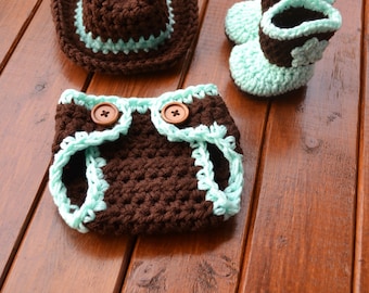 Crochet Newborn Cowboy Outfit, Baby Photo Prop