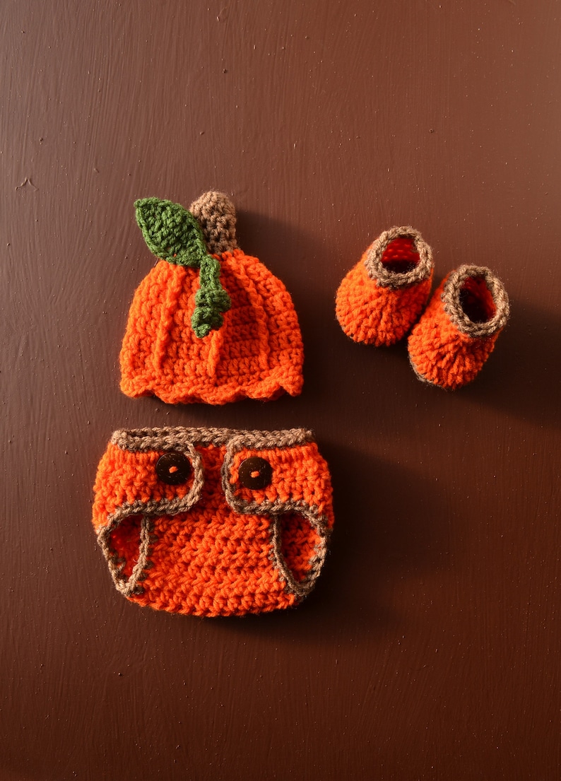 Baby Pumpkin Outfit Newborn Crochet Pumpkin Outfit Baby Pumpkin Costume Baby Girl Halloween Costume Newborn Boy Photo Outfit Girl Photo Prop Photo -1