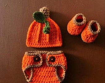 Baby Pumpkin Outfit Newborn Crochet Pumpkin Outfit Baby Boy Girl Halloween Costume Newborn Boy Photo Outfit Girl Photo Prop