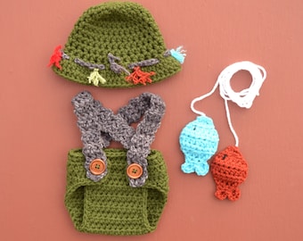 Baby Fishing Outfit Fishing Newborn Outfit Newborn Fishing Outfit Crochet Fisherman Outfit Baby Photo Prop