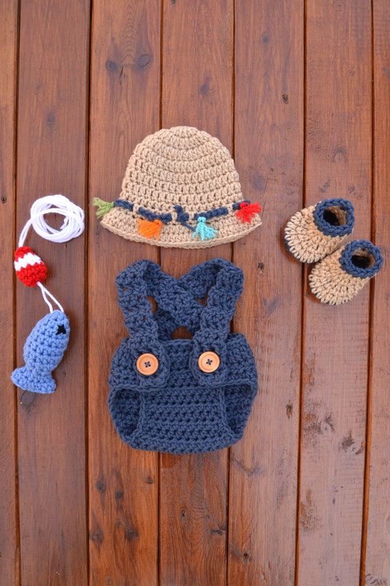 Newborn Fishing Outfit Baby Fishing Outfit Crochet Fishing Newborn Boy  Photo Outfit Baby Photography Prop Newborn Fishing Photography 