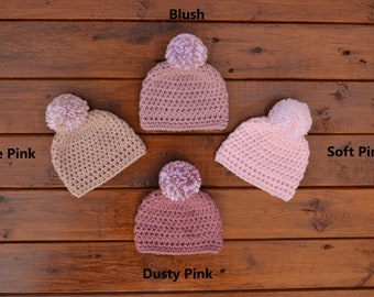 Baby Pom Pom Hat Crochet Baby Hat With Pom Pom Baby Hat Newborn Pom Pom Hat Baby Photo Prop