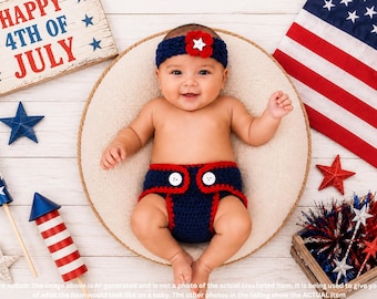 4th of July Baby Girl Outfit, Patrioc Baby Headband and Diaper Cover, Baby 4th of July Outfit, Newborn 4th of July Outfit, Patriotic Outfit