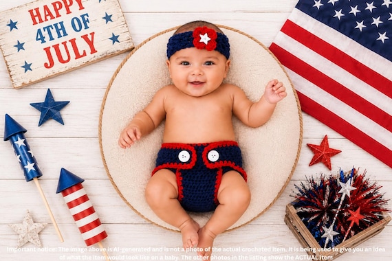 4th of July Baby Girl Outfit, Patrioc Baby Headband and Diaper Cover, Baby 4th of July Outfit, Newborn 4th of July Outfit, Patriotic Outfit