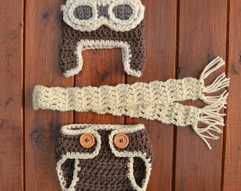 Newborn Aviator Outfit, Crochet Aviator Set, Baby Aviator Outfit, Baby Photo Props, Newborn Boy Photo Outfit, Aviator Boy Props Outfit