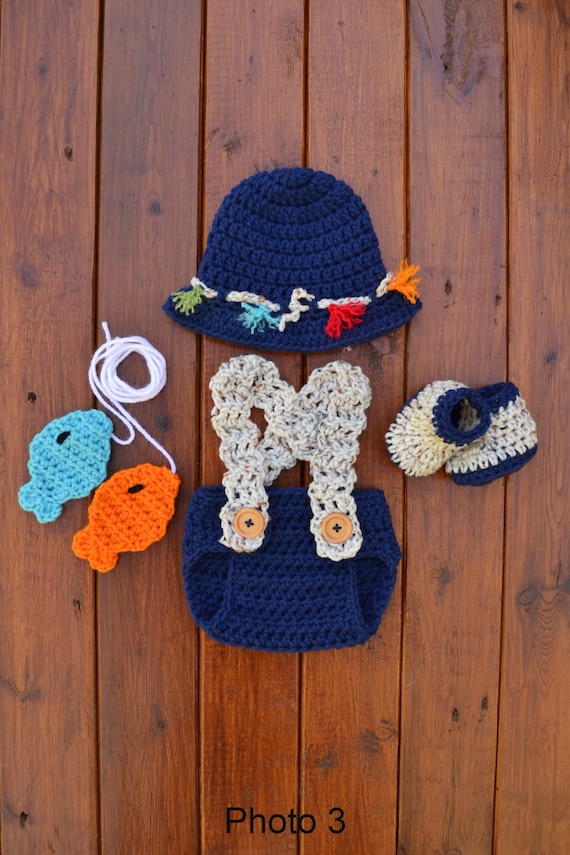 Etvy Newborn Baby Boy Fishing Outfit Baby Fisherman Costume Baby Photography Prop Crochet Fishing Outfit Fishing Hat Handmade Baby Shower Gift