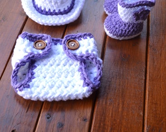 Cowboy Girl Outfit Baby Cowboy Outfit Crochet Cowboy Outfit For Baby Girl Newborn Girl Photo Outfit White Purple Cowboy Outfit