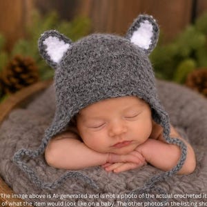Crocheted Baby Wolf Hat: Newborn Photo Prop, Soft Yarn Animal Earflap Bonnet