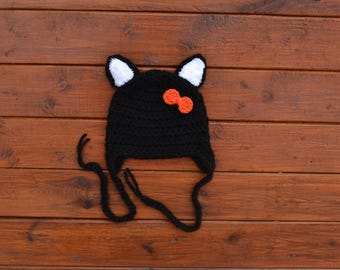 Black Cat Hat, Baby Cat Hat, Newborn Cat Hat, Crochet Black Cat Hat, Halloween Hat, Baby Boy Girl Cat Hat, Baby Photo Prop, Baby Shower Gift