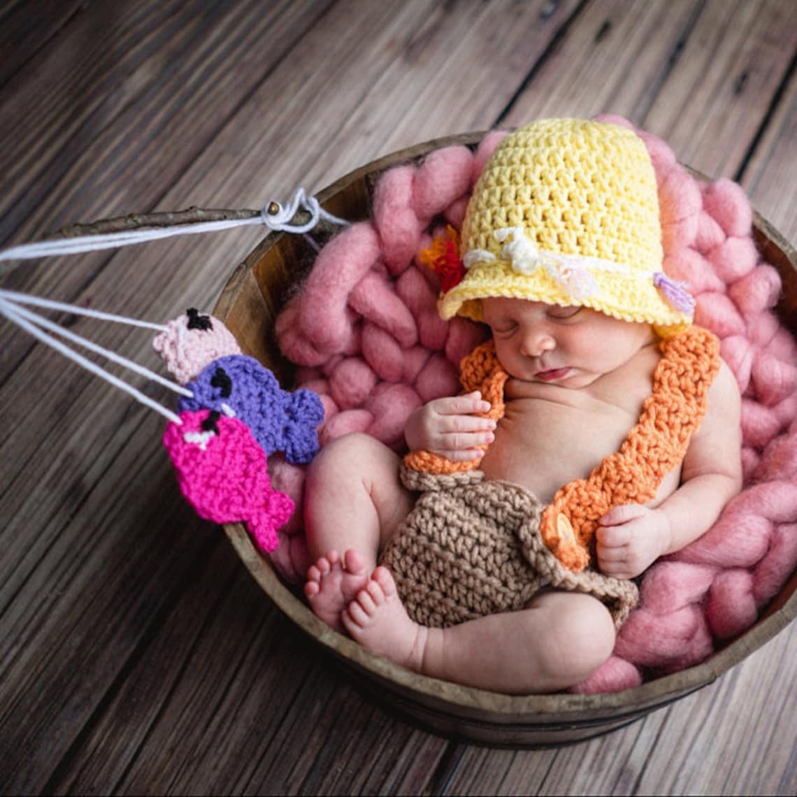 Crochet Newborn Baby Girl Fishing Outfit Baby Fishing Set Baby Etsy