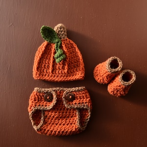 Baby Pumpkin Outfit Newborn Crochet Pumpkin Outfit Baby Pumpkin Costume Baby Girl Halloween Costume Newborn Boy Photo Outfit Girl Photo Prop Photo -2