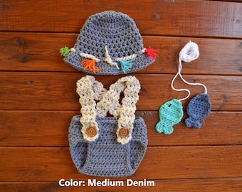 Crochet Newborn Fishing Outfit, Baby Photo Prop