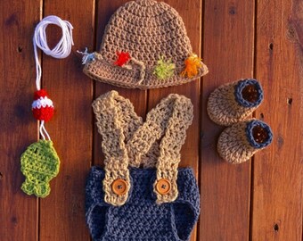 Newborn Fishing Outfit, Preemie Fisherman Costume, Baby Photo Outfit