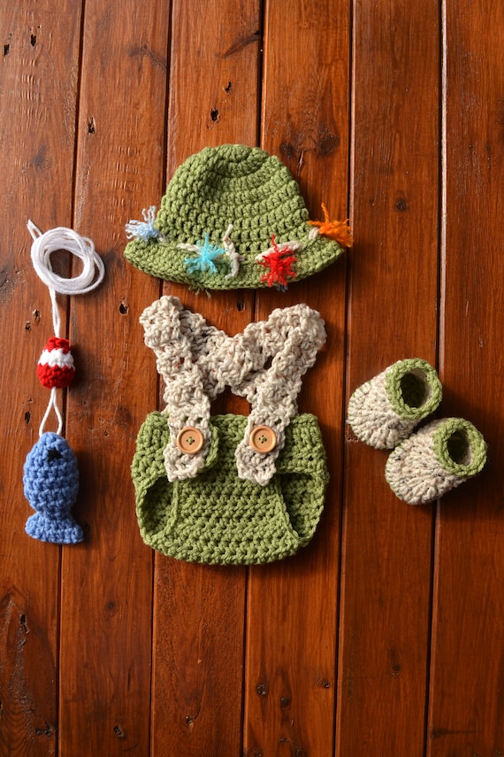 Crochet Baby Fisherman Set Baby Fishing Hat Newborn Baby Fisherman