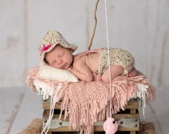 Newborn Fishing Outfit Girl Crochet Fishing Outfit Baby Girl Fishing Set Fishing Photo Prop Baby Girl Fishing Hat Newborn Photo Outfit