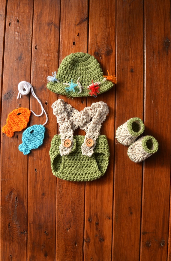Crochet Baby Fisherman Set Baby Fishing Hat Newborn Baby Fisherman