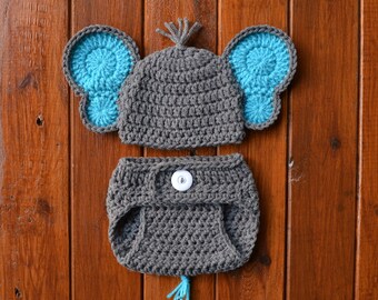 Newborn Baby Elephant Hat and Diaper Cover Set Photography Prop Baby Elephant Costume Newborn Boy Photo Outfit Baby Boy Prop Elephant Prop