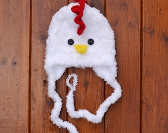 Gorro de bebé de ganchillo con forma de gallo, hilo blanco supersuave y esponjoso, accesorio para fotos de recién nacidos.