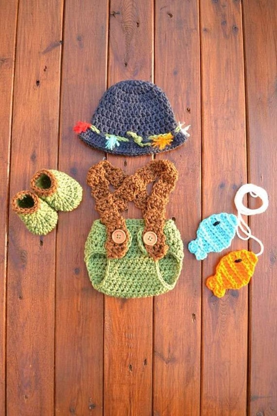 Crochet Fishing Outfit Newborn Fishing Photo Prop Baby Fisherman