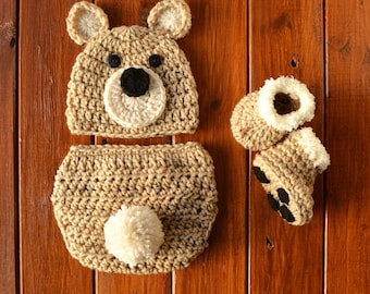 Newborn Bear Outfit, Baby Bear Outfit, Bear Newborn Outfit, Newborn Boy Photo Outfit, Crochet Bear Outfit, Baby Bear Hat, Baby Photo Prop