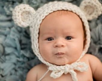 Crochet Baby Bear Bonnet Baby Boy Bonnet Baby Girl Bonnet Baby Bear Bonnet Baby Hat Baby Bear Hat Newborn Photo Prop Photography Prop