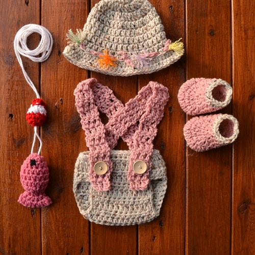 Newborn Fishing Outfit Girl Crochet Fishing Outfit Baby Girl Etsy